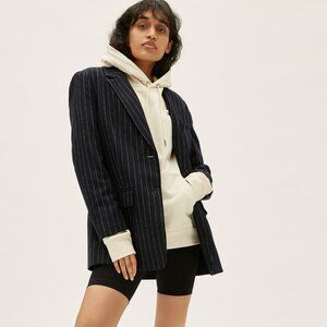 Everlane The Oversized Blazer in Wool - White / Navy Pinstripe - Size 4